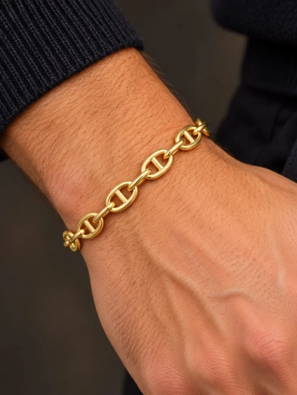 316L Stainless Steel 18k Gold Plated 8mm Mariner Chain Necklace Bracelet 8”-24”